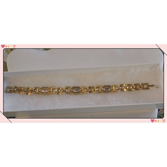 Pretty 18K YGP Multi Gemstone & Crystal Stampato Link Bracelet , - Picture 3 of 4